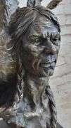 Indian Native Chief Eagle Bust Sculpture on Marble Base Statue