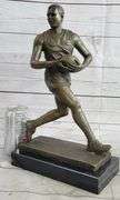 Hot Cast Rugged Rugby Player Bronze Sculpture Marble Base Statue Figure