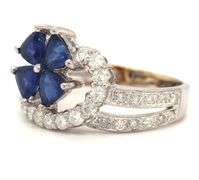 14kt White gold sapphire flower and diamond ring