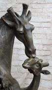 African Giraffe With Cub Bust Bronze Sculpture