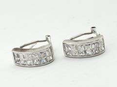 925 Sterling Silver Baguette Cut CZ  Oval Hoop Earrings