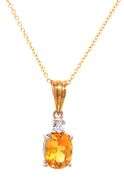 18kt Yellow gold 1.65ct oval yellow sapphire and diamond accent pendant on chain