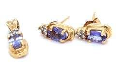 Feminine 14K YG Tanzanite & Diamond Earrings and Pendant