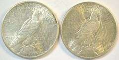 Frosty-white AU pair of better date Peace Silver Dollars from 1924-S & 1928-S