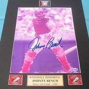 HAND SIGNED JOHNNY BENCH 8X10 MOUNTED ON A 11X14 DISPLAY WITH COA