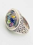 925 Sterling Silver EFFY Balisssima Multi Gemstone And Ornate 18KT Yello Gold Accent Ring