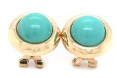 14kt Yellow gold round turquoise omega back earrings