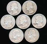 7 Different Silver US Washington Quarters: 1941-1964
