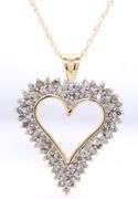 10kt Yellow gold double row open diamond heart pendant on chain