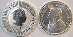2019 Superb Gem BU pure 1 oz Silver $1 Australia Kangaroo & 2021 S. Africa Krugerrand Silver