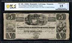 1840s LaGrange & Memphis Railroad Co. $5 Stock Certificate Remainder PCGS Choice Fine 15 Details Ten
