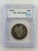 1908-S Barber Half Dollar, ICG AG Quality (Better Date)