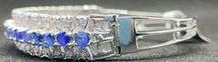 Huge! 9+ CTTW Sapphire & Diamond Bangle Bracelet in 14KT White Gold