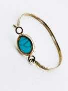 925 Sterling Silver Mexico Navajo-Style Handmade Natural Turquoise Center Cuff Bracelet