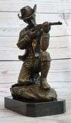 Cowboy With Gun Bullet Rifle Shooting Range Bronze Sculpture
