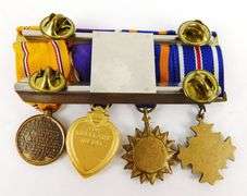 4 Vintage Miniature Military Medals on Ribbons