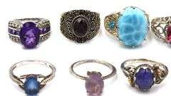 Big group lot of Vintage 925 sterling silver gemstone rings