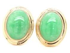 14kt Yellow gold oval Jade clip on earrings