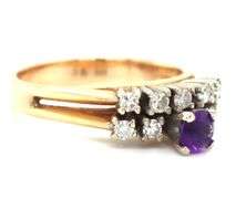 Attractive Estate 14K YG Amethyst and Diamond Ring