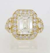 4.59CTW Emerald Cut Halo Diamond Ring in Yellow Gold