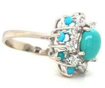 14kt White gold turquoise and diamond ring