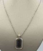 John Hardy black sapphire and Lava rock dog tag pendant on chain