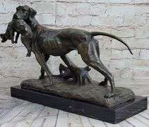 Dog Retriever Rabbit Bronze Statue