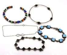 Group lot of 5 Vintage 925 sterling silver gemstone bracelets