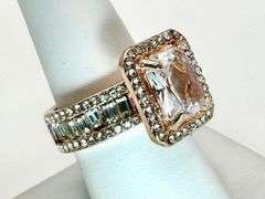 Sparkling 5 Ct Radiant Cut Light Pink CZ Ring