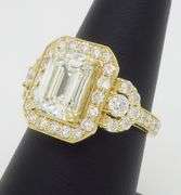 4.59CTW Emerald Cut Halo Diamond Ring in Yellow Gold