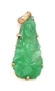 Carved Jade Buddha Pendant set in 14K YG