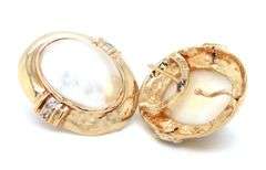 14kt Yellow gold oval Mabe pearl earrings with diamond accents