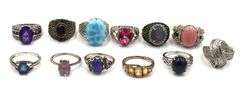 Big group lot of Vintage 925 sterling silver gemstone rings