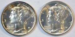 Gorgeous Gem BU 1937 & 1938 Mercury Dimes. FSB