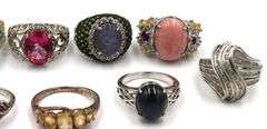 Big group lot of Vintage 925 sterling silver gemstone rings