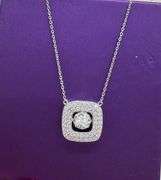 925 Sterling Silver Dancing Moissanite Pendant Necklace – Round Center Moissanite w/ Pave Moissanite