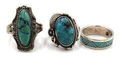 Group lot of 3 Vintage 925 sterling silver turquoise rings