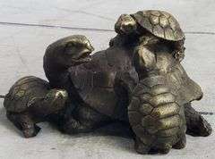 Turtle Family Bronze Figurine