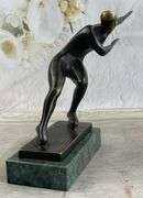 Ice Skater Bronze Sculpture on Marble Base Figurine