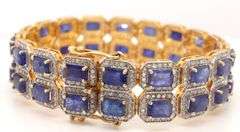 Enchanting Brand New European 29.74CTW Emerald-Cut Blue Sapphire & 4.50CTW Diamond Bracelet in 14K Y