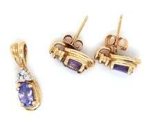 Feminine 14K YG Tanzanite & Diamond Earrings and Pendant