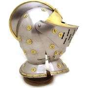 Medieval Knight Closed Helmet Steel and Brass Armor