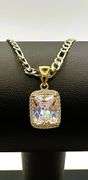 14 Kt Gold Plate 3.5 Ct Gorgeous Radiant Cut Simulated Diamond Pendant Necklace
