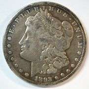 Very Rare 1893-CC Morgan Silver Dollar in F/VF