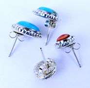 2 Pairs Sterling Turquoise & Coral Earrings