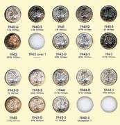 Album page with 17 Different Gem BU Mercury Dimes 1940-D to 45-S