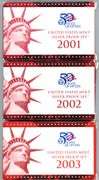 3 Complete 10-pc 2001, 2002, & 2003 SILVER Proof Sets. Original Packaging