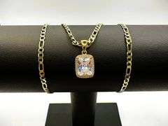 14 Kt Gold Plate 3.5 Ct Gorgeous Radiant Cut Simulated Diamond Pendant Necklace