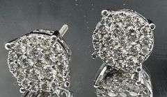 14K White Gold Round Brilliant Cut Diamond Cluster Earrings of 1.0 CT