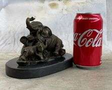 Elephant Mom with Two Cubs Bronze Sculpture